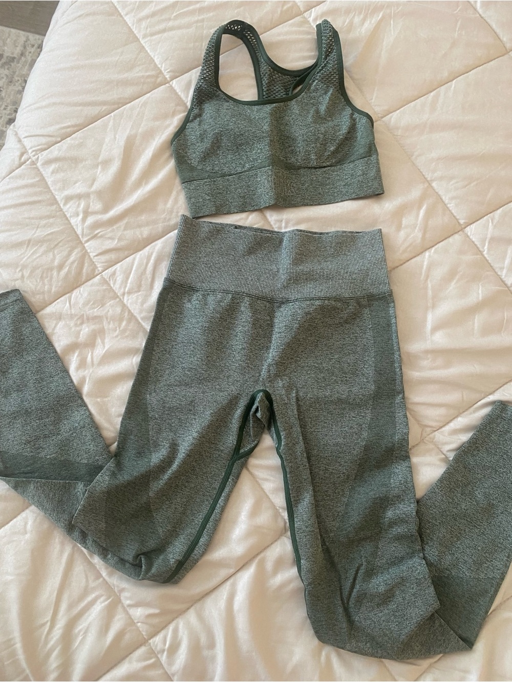 PINK Victoria's Secret Heathered Green Sports Bra & Legging Set